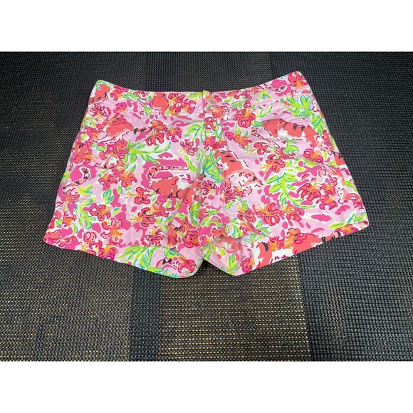 Lilly‎ Pulitzer Shorts Call me Kitty Tiger Lily Cat Sz 2 Pink Floral - Picture 1 of 6